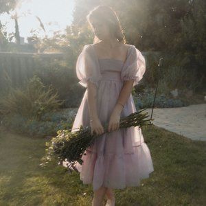 Purple Puff Sleeve Organza Dress